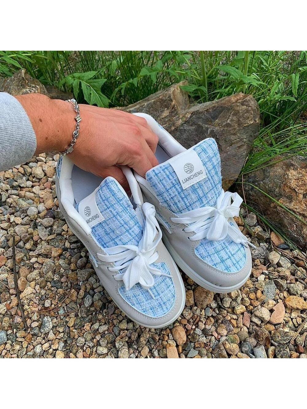 Y2k style Skater Streetwear Light Blue Plaid with White lightning bolt grey - Picture 4 of 8